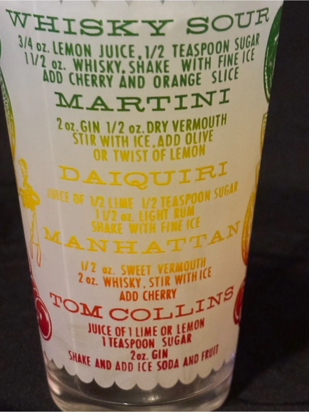 Vintage Cocktail Recipe Mixing Drinking Glass